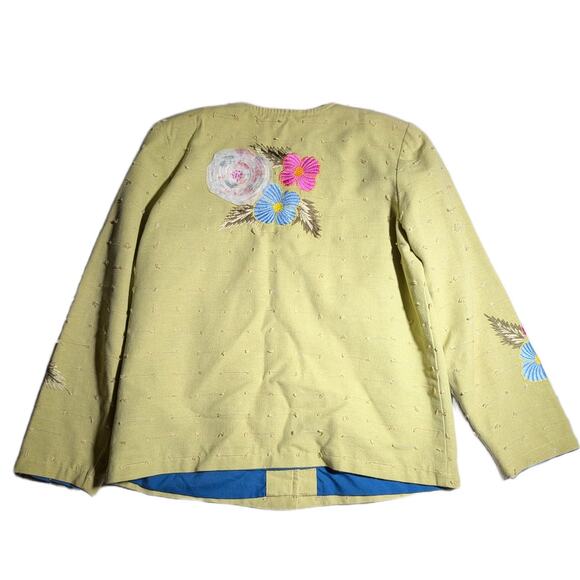 Vtg Y2K Allure Lime Green Swiss Dot Floral Applique Collarless Blazer Jacket M - Picture 2 of 4